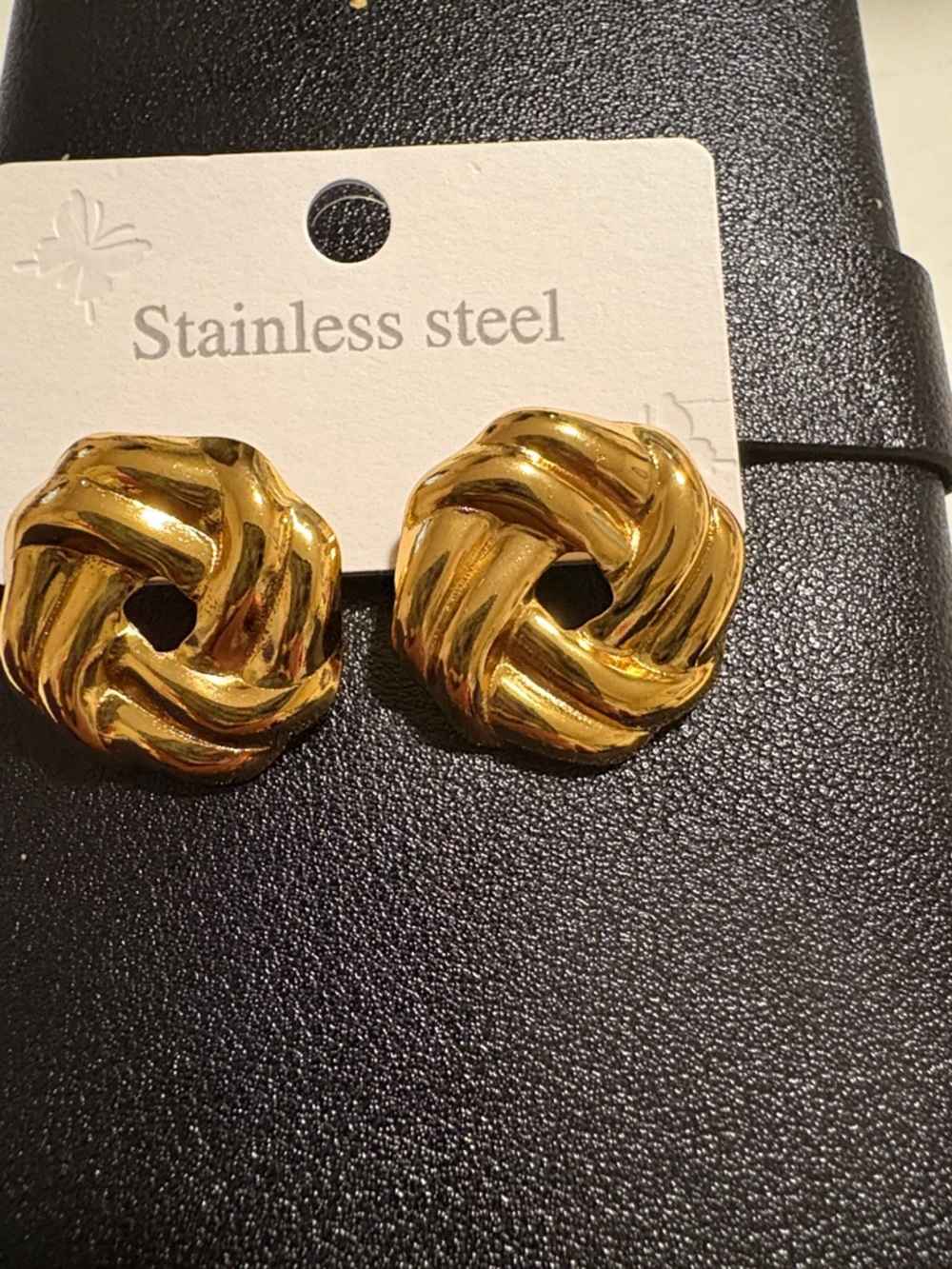 Gold Stainless Steel Twisted Knot Stud Earrings